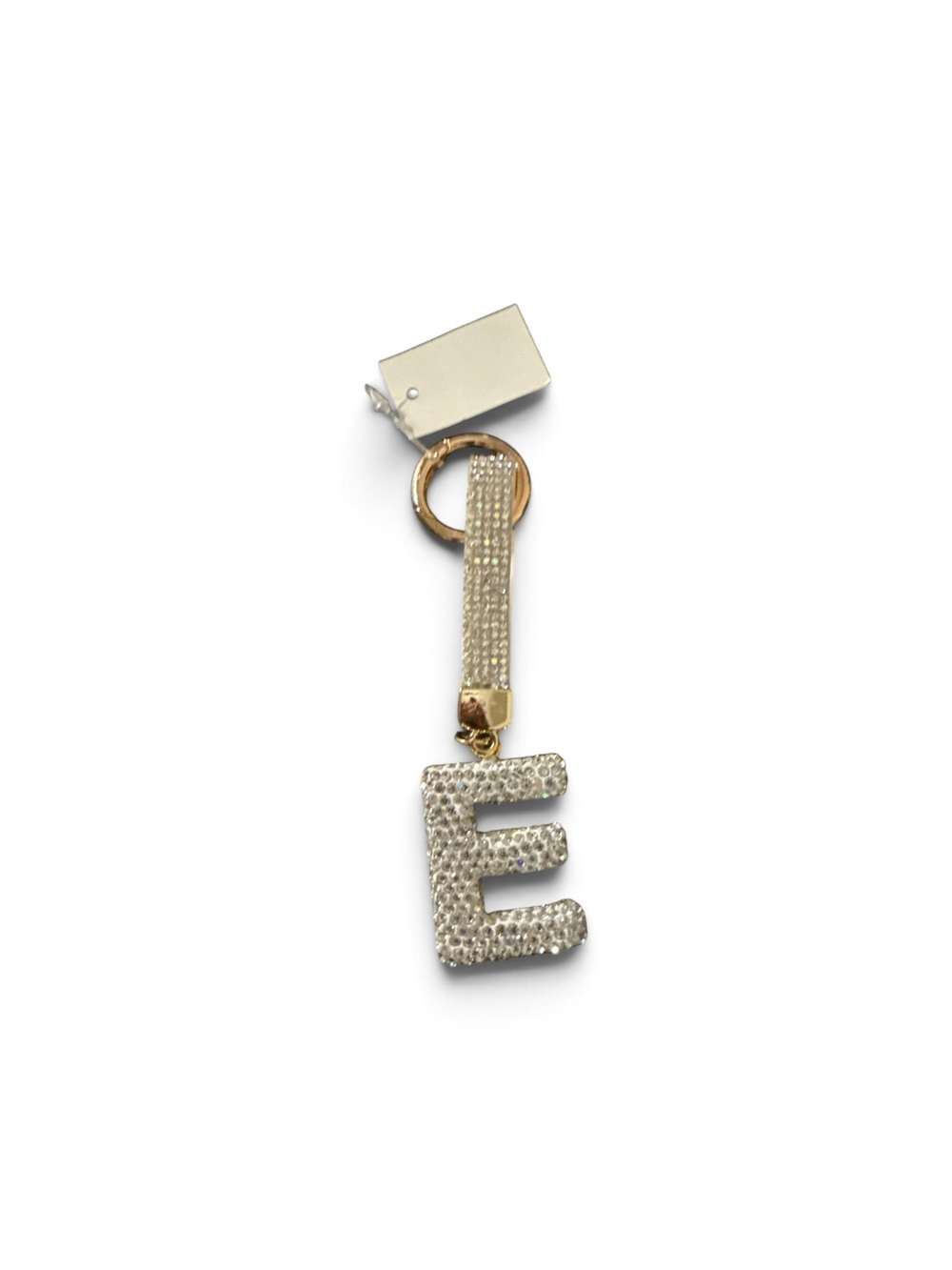 Gold-Tone Crystal Letter E Phone Charm - White Crystal